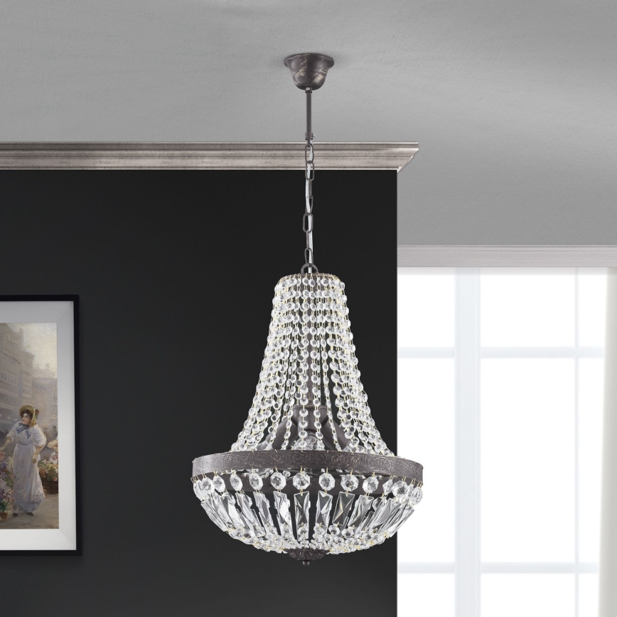 Kristall-Kronleuchter an Kette ARILA 3xE27/60W/230V d 40 cm braun/Patina