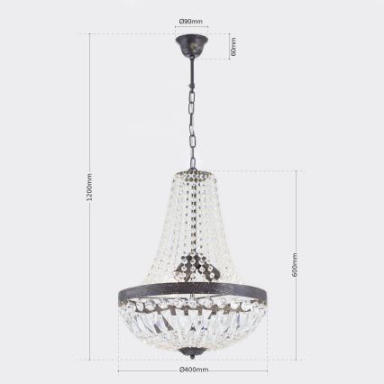 Kristall-Kronleuchter an Kette ARILA 3xE27/60W/230V d 40 cm braun/Patina