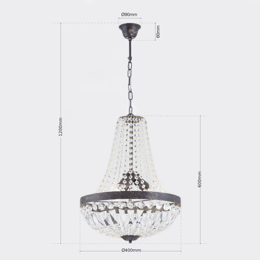 Kristall-Kronleuchter an Kette ARILA 3xE27/60W/230V d 40 cm braun/Patina