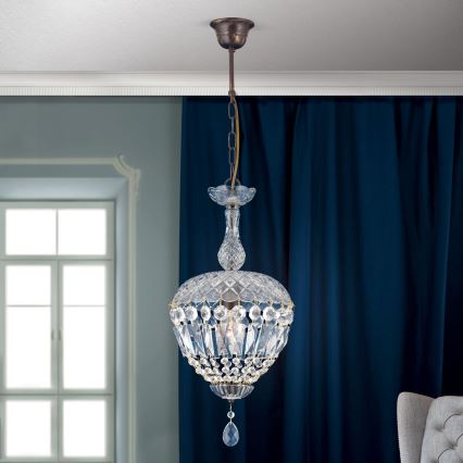 Kristall-Kronleuchter an Kette ARILA 1xE27/60W/230V d 25 cm braun/Patina