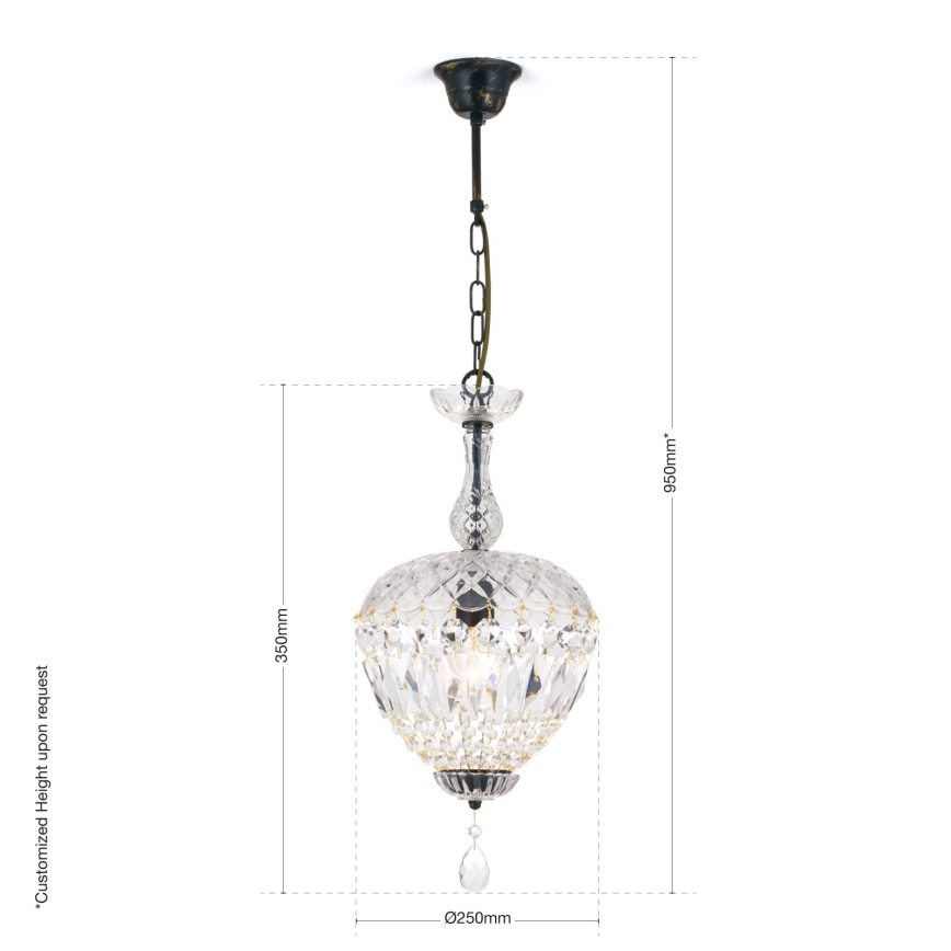 Kristall-Kronleuchter an Kette ARILA 1xE27/60W/230V d 25 cm braun/Patina