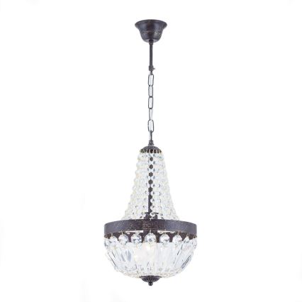 Kristall-Kronleuchter an Kette ARILA 1xE27/60W/230V d 25,5 cm braun/Patina