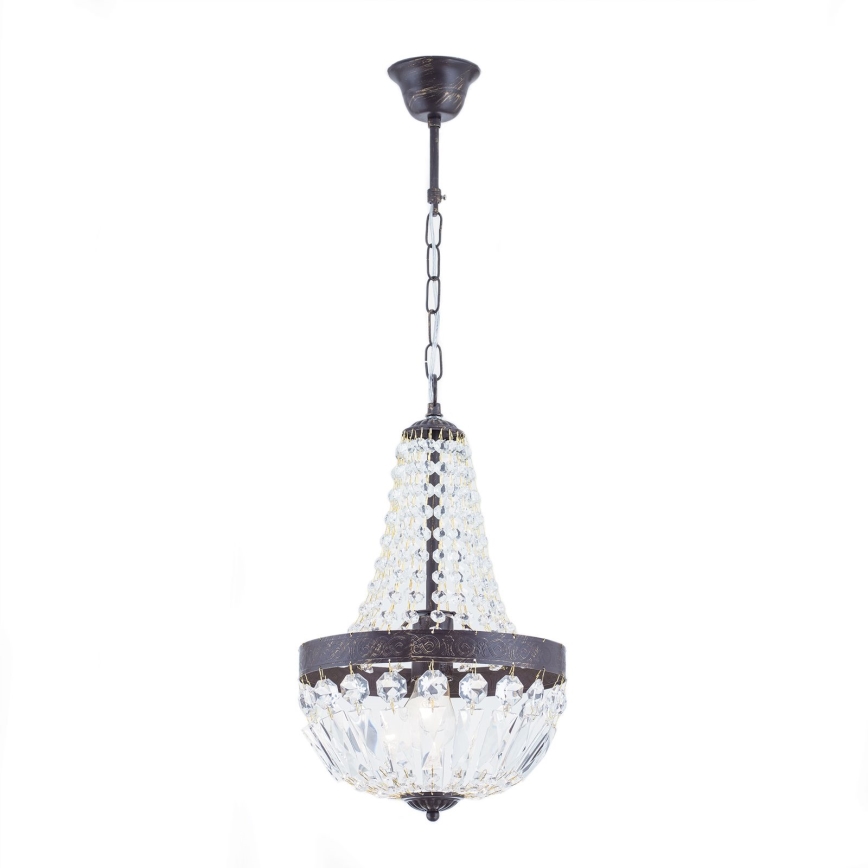 Kristall-Kronleuchter an Kette ARILA 1xE27/60W/230V d 25,5 cm braun/Patina