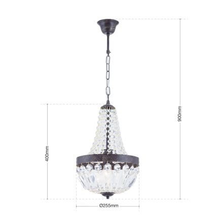 Kristall-Kronleuchter an Kette ARILA 1xE27/60W/230V d 25,5 cm braun/Patina