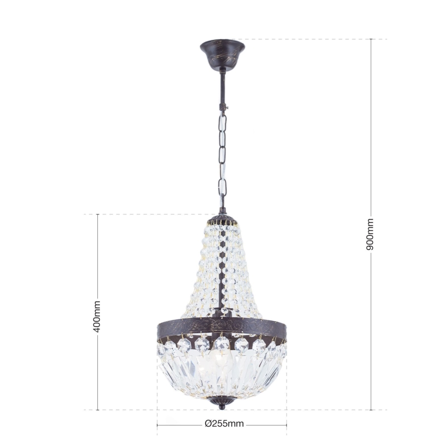 Kristall-Kronleuchter an Kette ARILA 1xE27/60W/230V d 25,5 cm braun/Patina