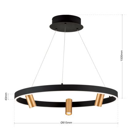 LED-dimmbare Pendelleuchte an Kabel BERLIN LED/50W/230V schwarz/gold