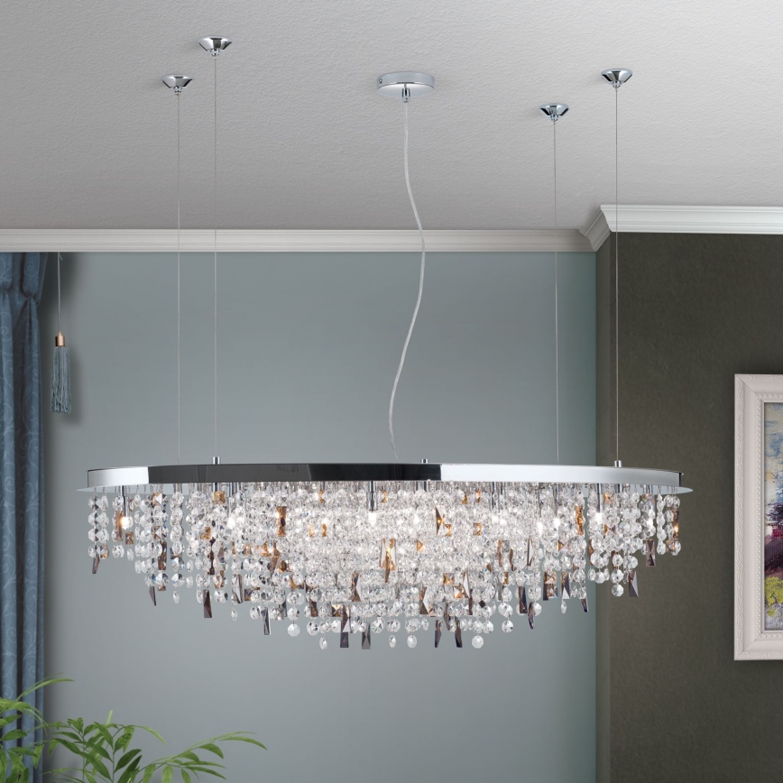 Kristall-Kronleuchter an Aufhängung CRYSTALRIVER 21xG9/40W/230V glänzendes Chrom