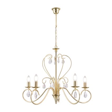 Kristall-Kronleuchter an Kette ALESSIA 5xE14/40W/230V golden