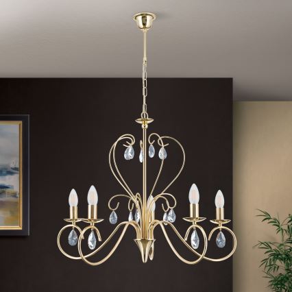 Kristall-Kronleuchter an Kette ALESSIA 5xE14/40W/230V golden