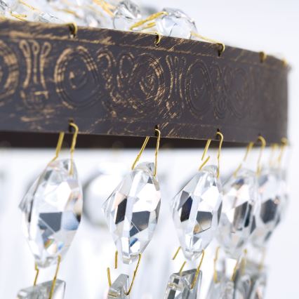 Kristall-Kronleuchter an Kette ARILA 6xE27/60W/230V d 60 cm braun/Patina