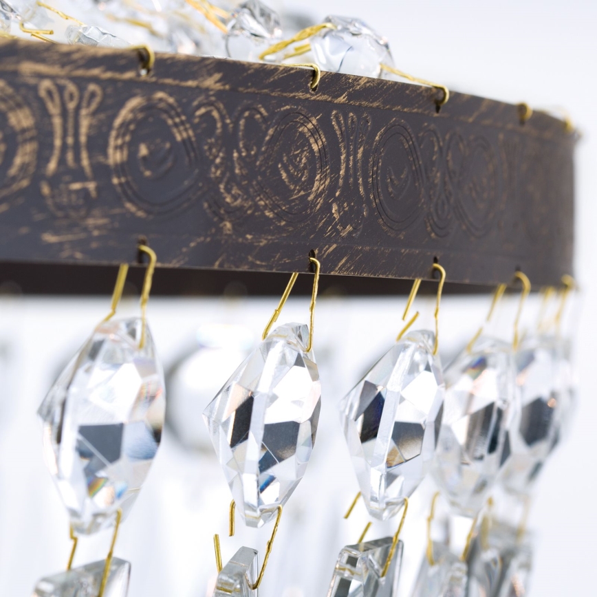 Kristall-Kronleuchter an Kette ARILA 6xE27/60W/230V d 60 cm braun/Patina