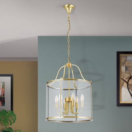 Kronleuchter mit Kette BRUNO 6xE14/40W/230V Ø 43 cm goldfarben