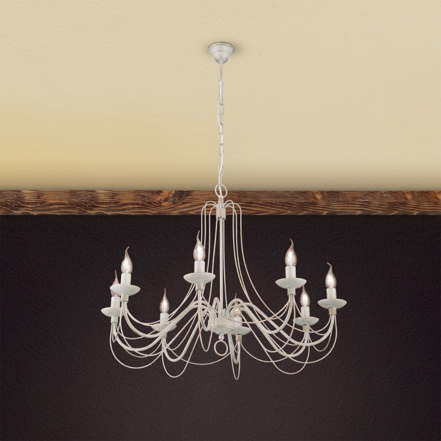 Kronleuchter an Kette VELA 8xE14/40W/230V d 80 cm weiß/golden/Patina