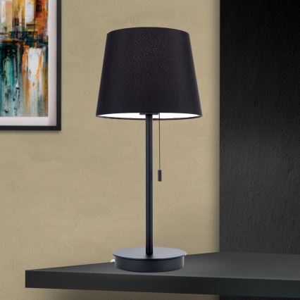 Tischleuchte mit USB-Anschluss LUDWIG 1xE27/40W/230V 50 cm schwarz