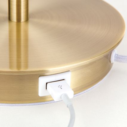 Tischleuchte mit USB-Anschluss LUDWIG 1xE27/40W/230V 50 cm weiß/golden