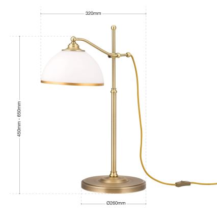 Tischleuchte OLD LAMP 1xE27/40W/230V 65 cm weiß/Messing