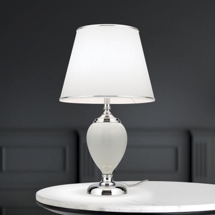 Tischleuchte OVUM 1xE27/40W/230V 48 cm Keramik weiß/glänzendes Chrom