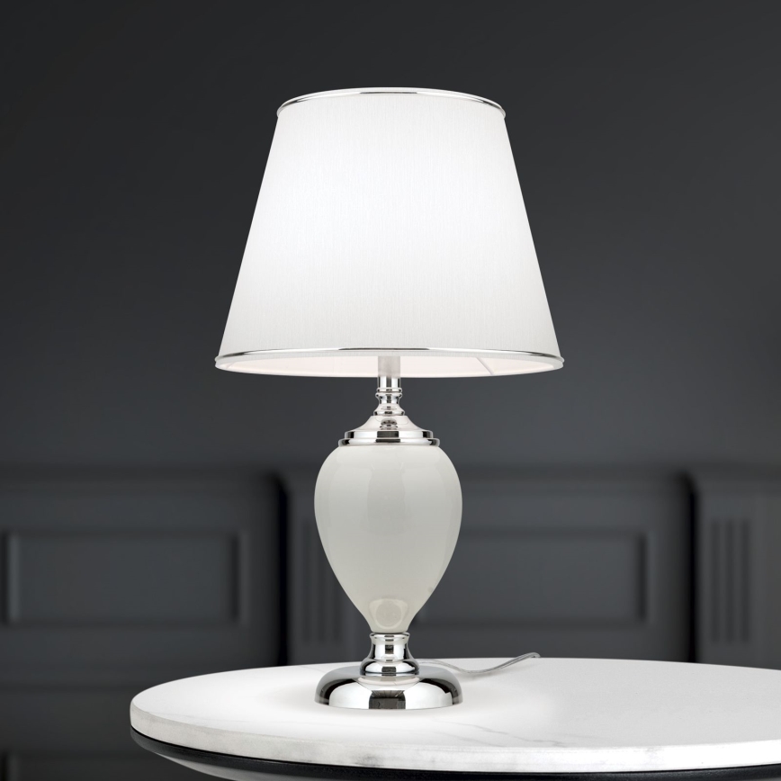 Tischleuchte OVUM 1xE27/40W/230V 48 cm Keramik weiß/glänzendes Chrom