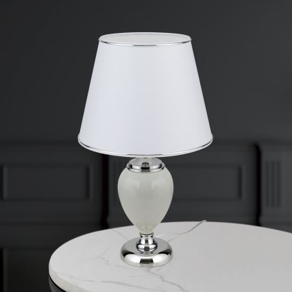 Tischleuchte OVUM 1xE27/40W/230V 48 cm Keramik weiß/glänzendes Chrom