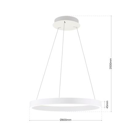 LED dimmbare Pendelleuchte mit Seilaufhängung KOLK LED/60W/230V 2700/3000/4000K Ø 60 cm weiß
