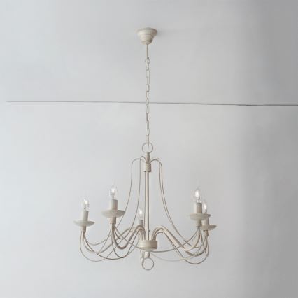 Kronleuchter an Kette VELA 5xE14/40W/230V d 60 cm weiß/golden/Patina