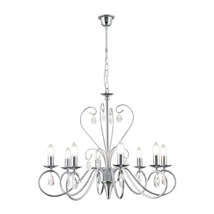 Kristall-Kronleuchter an Kette ALESSIA 8xE14/40W/230V glänzendes Chrom