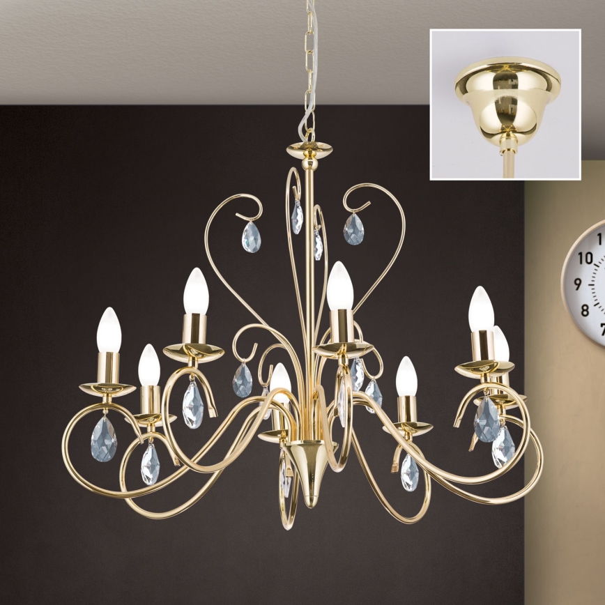 Kristall-Kronleuchter an Kette ALESSIA 8xE14/40W/230V golden