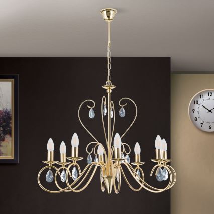 Kristall-Kronleuchter an Kette ALESSIA 8xE14/40W/230V golden