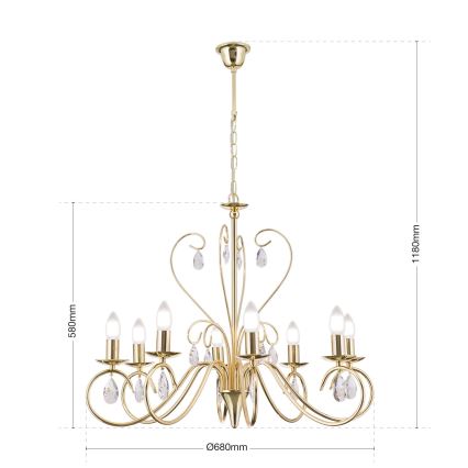 Kristall-Kronleuchter an Kette ALESSIA 8xE14/40W/230V golden