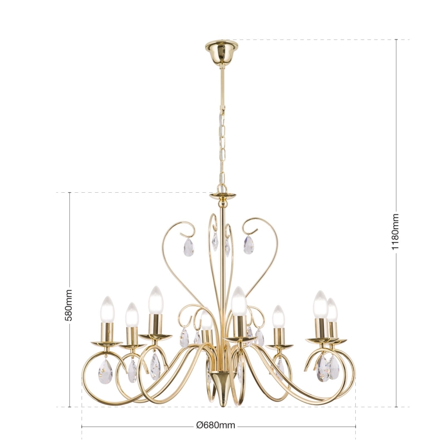 Kristall-Kronleuchter an Kette ALESSIA 8xE14/40W/230V golden