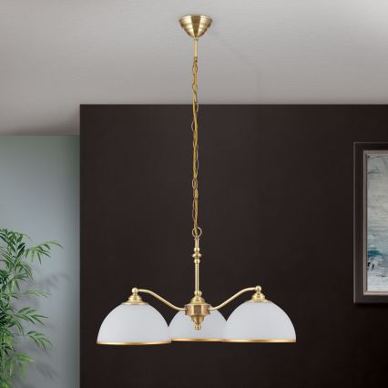 Hängeleuchte an Kette OLD LAMP 3xE27/40W/230V d 65 cm weiß/Messing