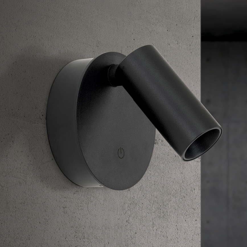 LUXY dimmbarer, wiederaufladbarer Touch-Wand-Spot LED/1W/5V, Akku 2200 mAh, 2700/3000/4000K, schwarz