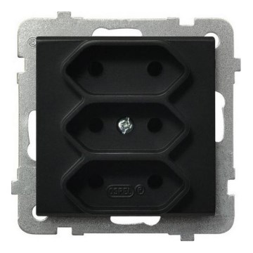 Ospel - Rahmenlose 3‑fach-Haushaltssteckdose, EURO 230 V, SONATA, schwarz