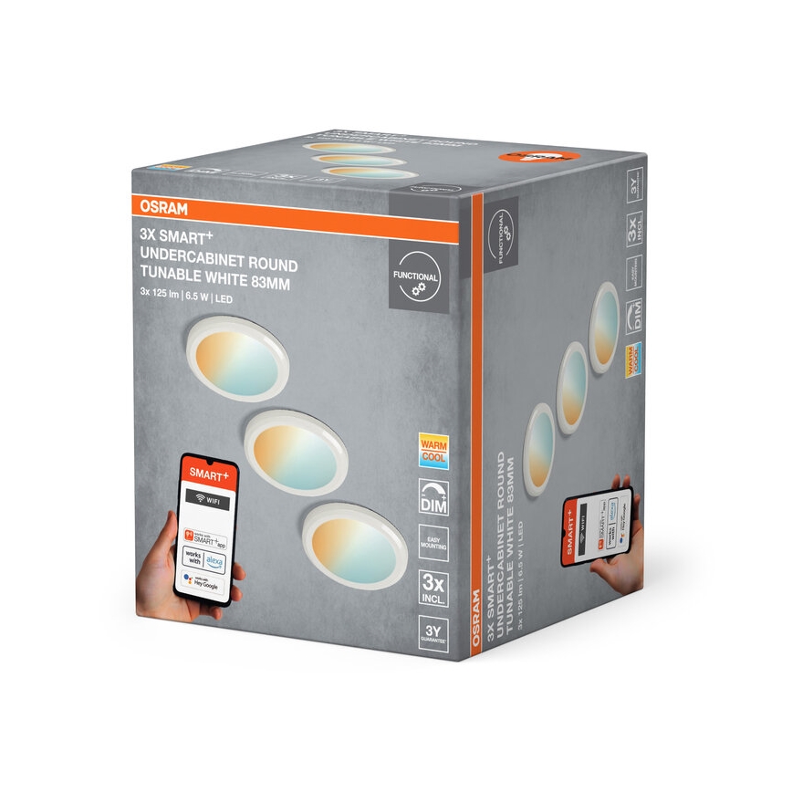Osram - 3er-Set SMART+ LED-Unterbauleuchten, dimmbar, 6,5 W, 230 V, 3000–6500 K, Wi‑Fi