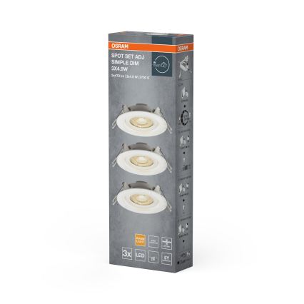 Osram - Set 3x dimmbare Einbau-LED-Spots 4,9W/230V 2700K Ø 8,7 cm weiß