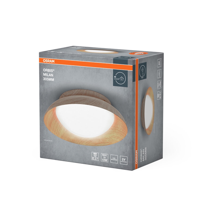 Osram - Deckenleuchte ORBIS MILAN 2xE27/10W/230V Ø 30,5 cm Holzdekor