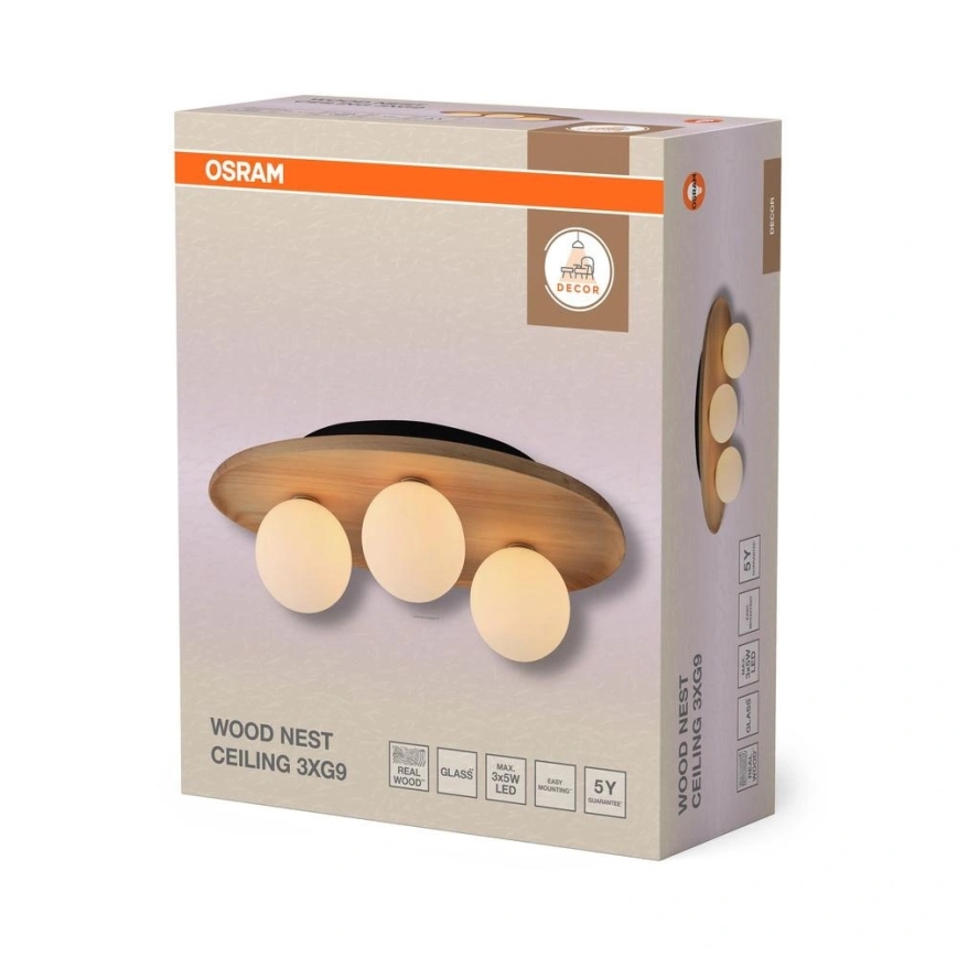 Osram - Deckenleuchte WOOD NEST 3xG9/5W/230V Gummibaumholz