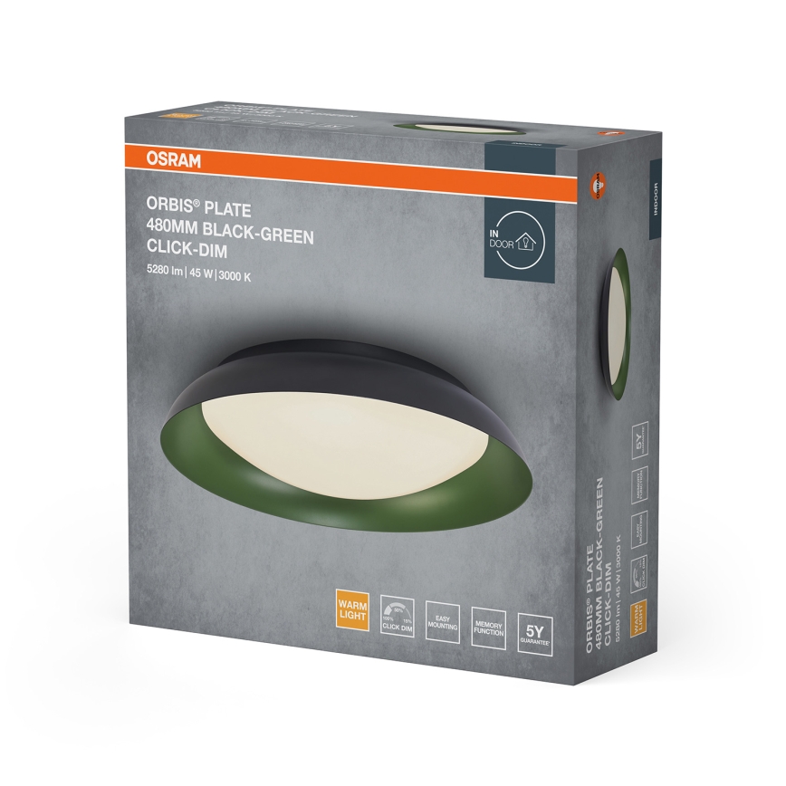 Osram - dimmbare LED-Deckenleuchte ORBIS PLATE LED/45W/230V Ø 48 cm grün/schwarz