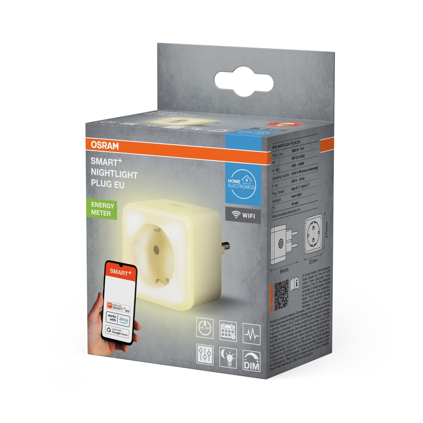 Osram - Dimmbare LED-Schuko-Steckdose mit Beleuchtung SMART+ NIGHTLIGHT 3680W/230V Wi-Fi