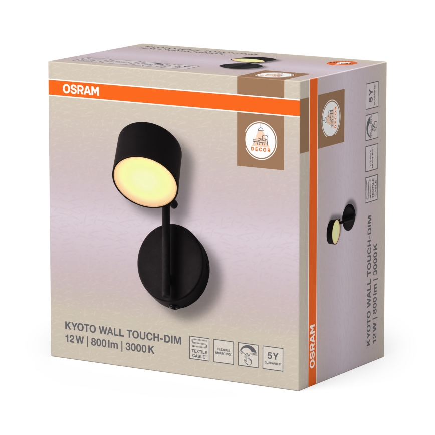 Osram - dimmbare LED-Wandleuchte mit Touch-Bedienung DECOR KYOTO LED/12W/230V CRI 90 schwarz