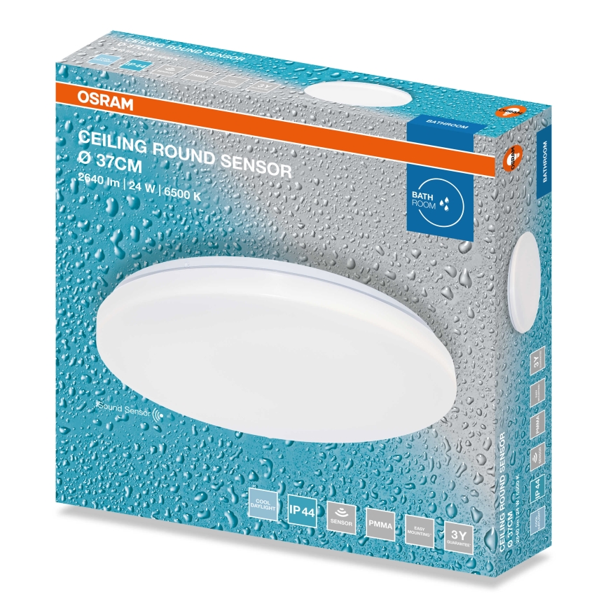 Osram - LED-Badezimmer-Deckenleuchte mit Dämmerungssensor CEILING ROUND LED/24W/230V 6500K Ø 37 cm IP44 weiß
