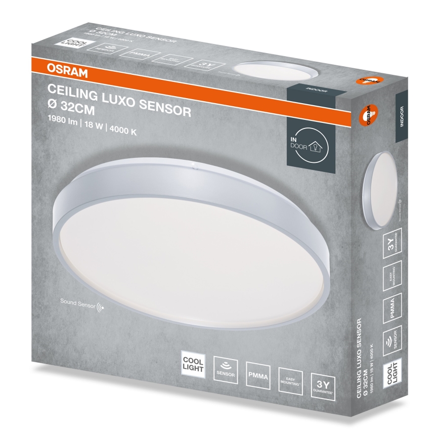 Osram - LED-Deckenleuchte mit Dämmerungssensor CEILING LUXO LED/18W/230V Ø 32 cm silber