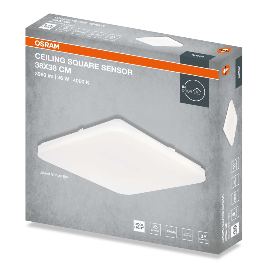 Osram - LED-Deckenleuchte mit Dämmerungssensor CEILING SQUARE LED/36W/230V 4000K 38x38 cm weiß