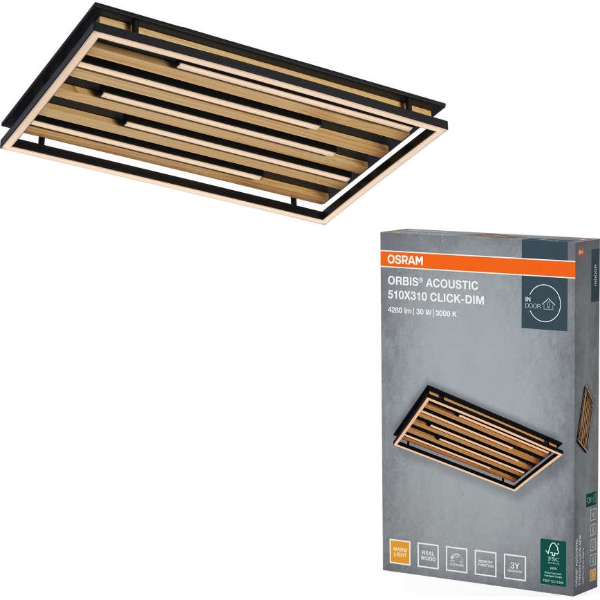Osram - Dimmbare LED-Deckenleuchte ORBIS ACOUSTIC LED/30W/230V 51x31 cm Kiefer