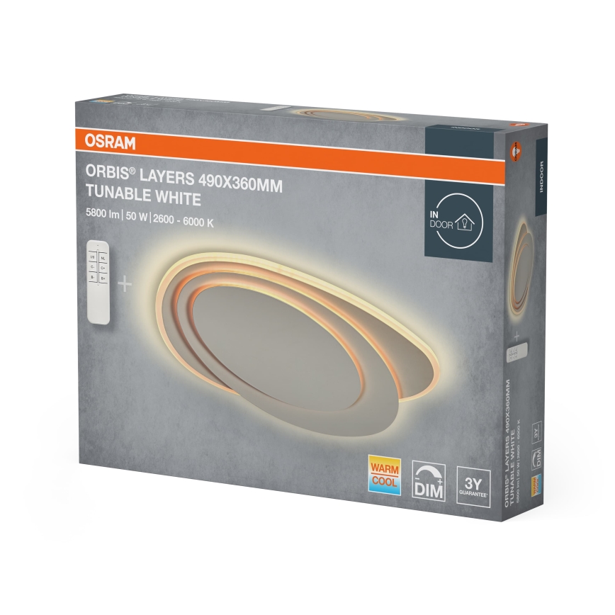 Osram - LED-dimmbare Deckenleuchte ORBIS LAYERS LED/50W/230V 2600-6000K 36x49 cm weiß + Fernbedienung