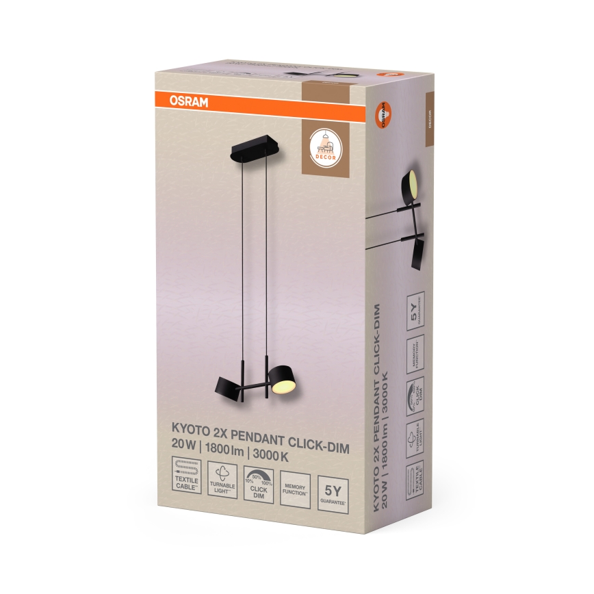 Osram - LED-dimmbare Pendelleuchte an Kabel DECOR KYOTO, 2×LED / 10 W / 230 V / CRI 90, schwarz