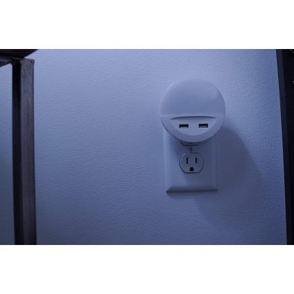 Osram - LED Nachtlicht für Steckdose mit Sensor LUNETTA 2xUSB LED/13W/230V