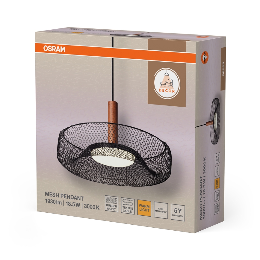 Osram - LED-Pendelleuchte an Kabel DECOR MESH LED/18,5W/230V Ø 40 cm schwarz/Gummibaumholz