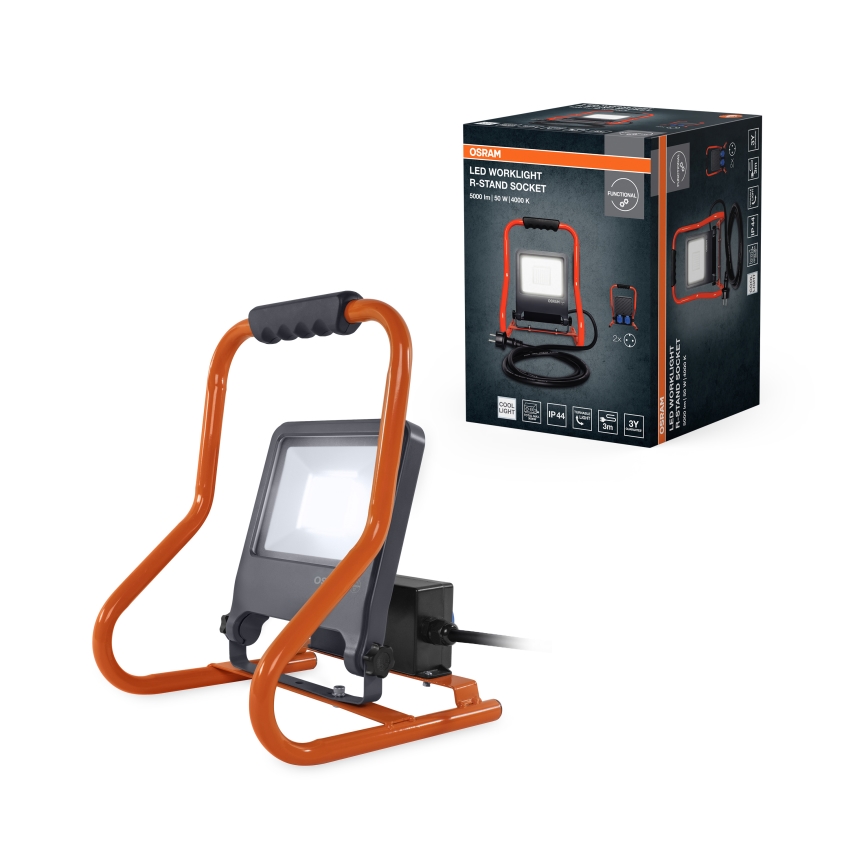 Osram - LED-Strahler mit Halterung und Steckdosen R-STAND LED/50W/230V 4000K IP44 orange/anthrazit