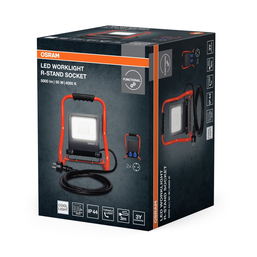 Osram - LED-Strahler mit Halterung und Steckdosen R-STAND LED/50W/230V 4000K IP44 orange/anthrazit